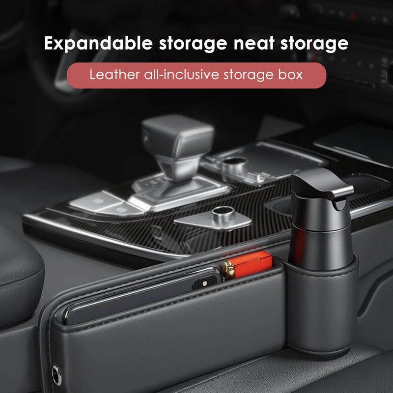 Organisateur de Siège Auto — Rangement Cuir avec Porte-Gobelet