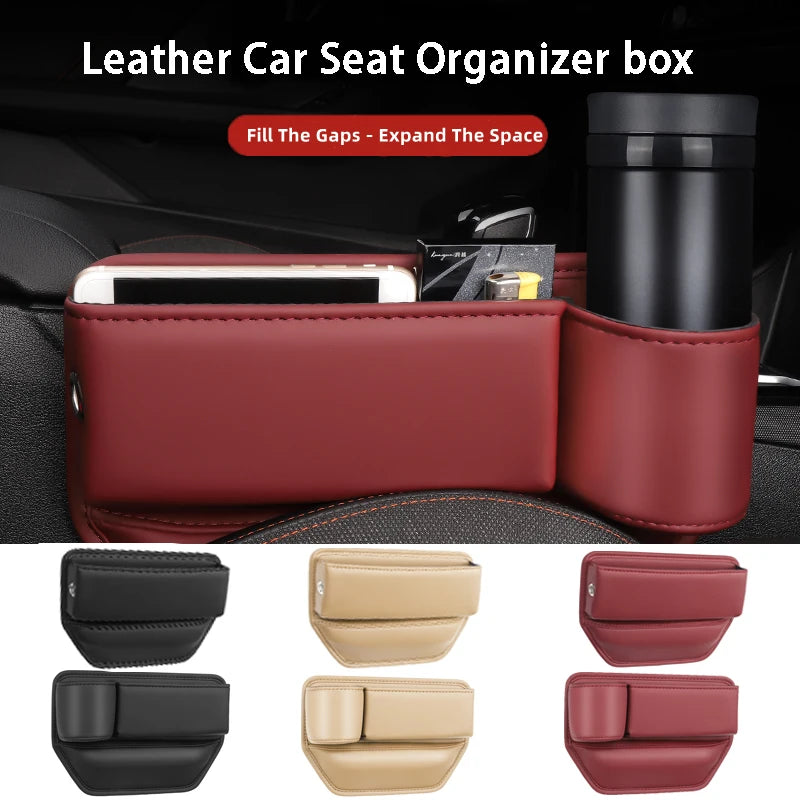 Organisateur de Siège Auto — Rangement Cuir avec Porte-Gobelet