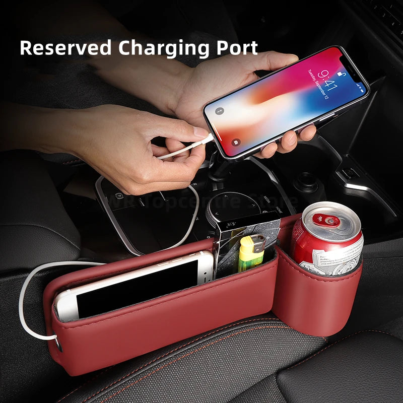 Organisateur de Siège Auto — Rangement Cuir avec Porte-Gobelet